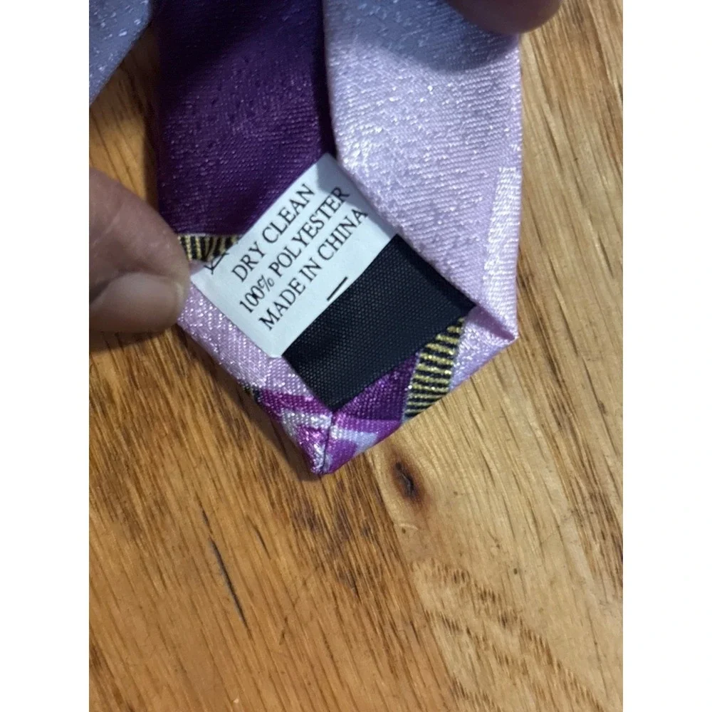 Fratello Handmade Purple & Yellow Geometric Pattern Tie 100% Polyester 58